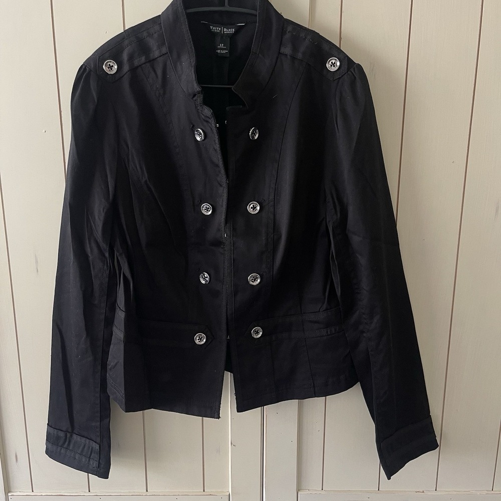 Women's White House Black Market Crop Eye Hook Military Jacket Sz 12 Black